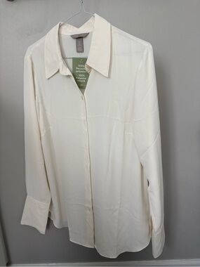 H&M Cream Long-Sleeve Button-Up Shirt